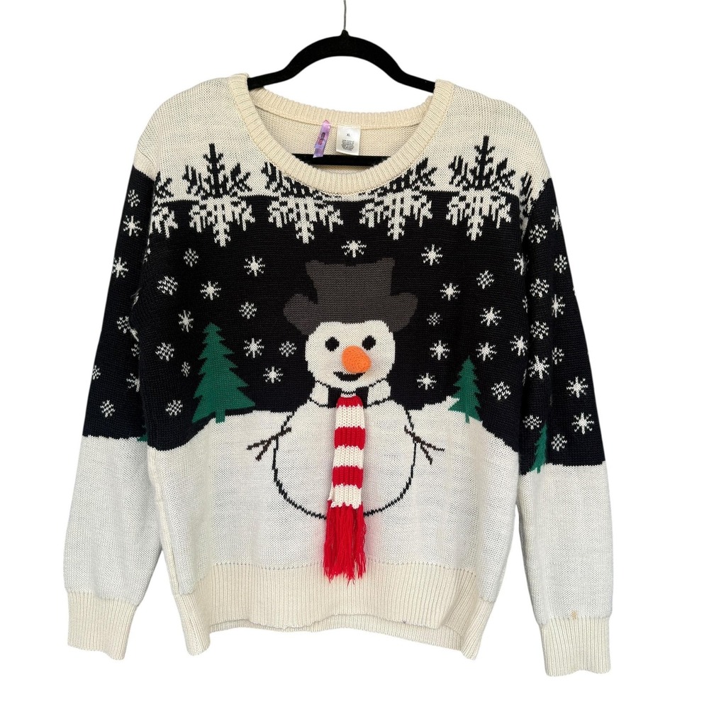 Love By Design Sweater Womens XL Snowman 3D Nose Scarf Ugly Christmas Holiday